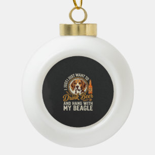 Drink Beer Beagle Dog Craft Ale Bottle Hops Ceramic Ball Christmas Ornament