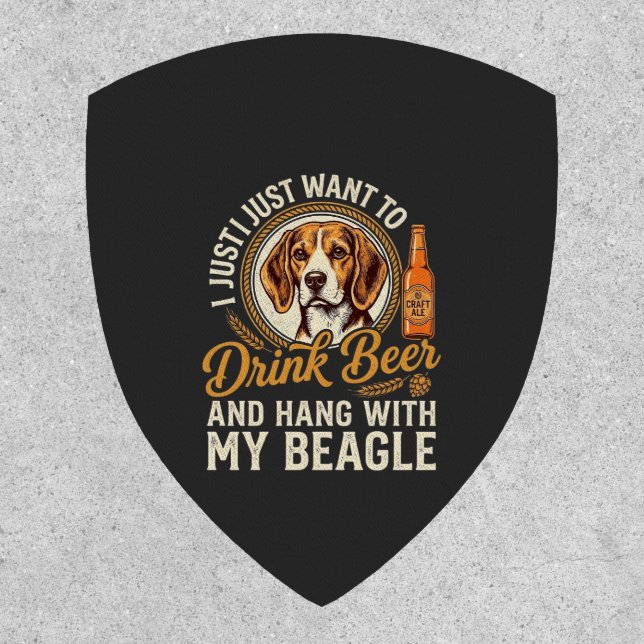 Drink Beer Beagle Dog Craft Ale Bottle Hops Patch (Front)