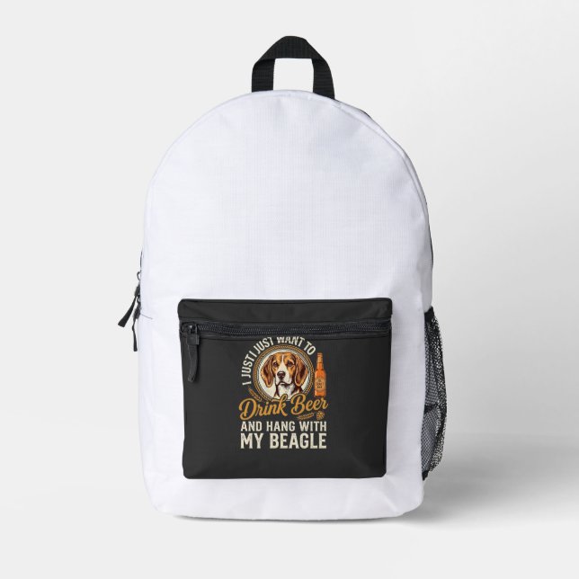 Drink Beer Beagle Dog Craft Ale Bottle Hops Printed Backpack (Front)