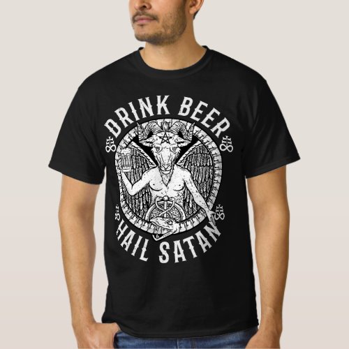 Drink Beer Hail Satan I Satanic Baphomet T_Shirt