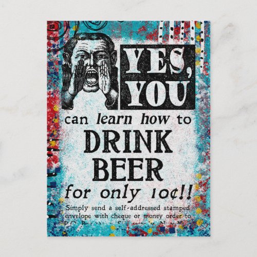Drink Beer Postcard _ Funny Vintage Ad