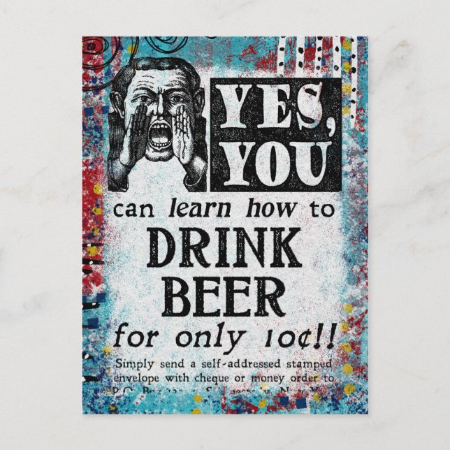 Drink Beer Postcard - Funny Vintage Ad (Front)