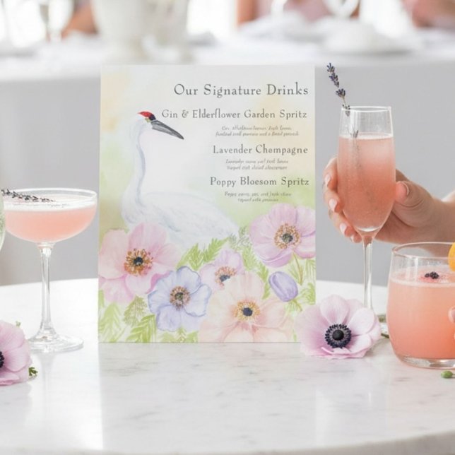 Drink Bridal Shower Whooping Crane Anemones  Pedestal Sign (Creator Uploaded)