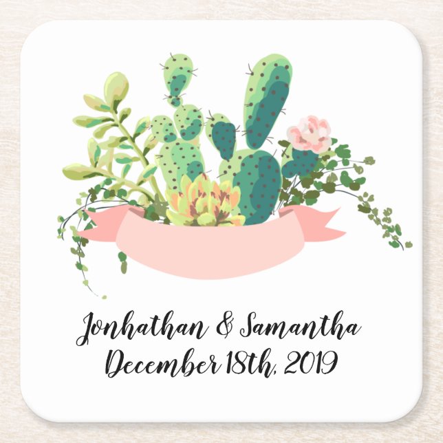 Drink Coasters Bohemian Cactus Succulents Dessert (Front)