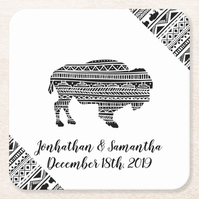 Drink Coasters Boho Buffalo Tribal Pattern Bohemia (Front)