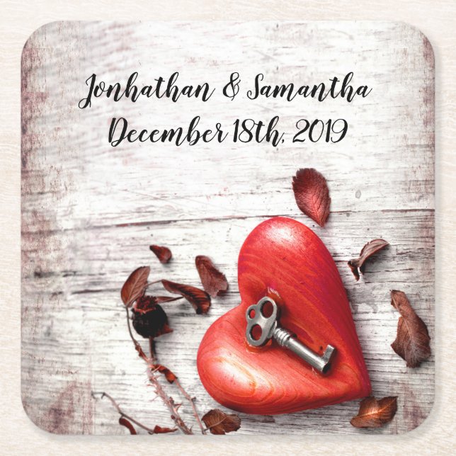 Drink Coasters Country Wood Key to my Heart Rustic (Front)