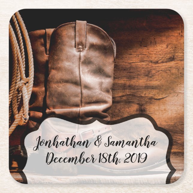 Drink Coasters Cowboy Boots Barn Wood Rustic Count (Front)