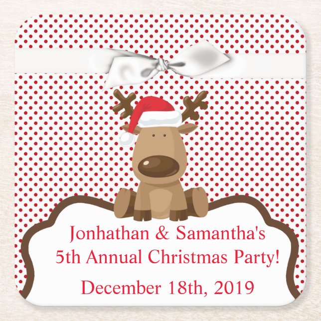 Drink Coasters Reindeer Christmas XMAS Polka Dot P (Front)