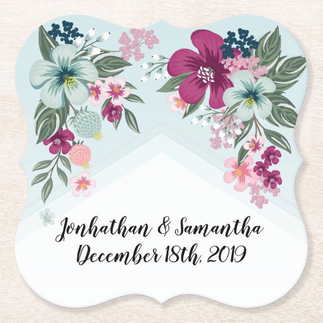 Drink Coasters Tropical Flower on Blue Ombre (Front)