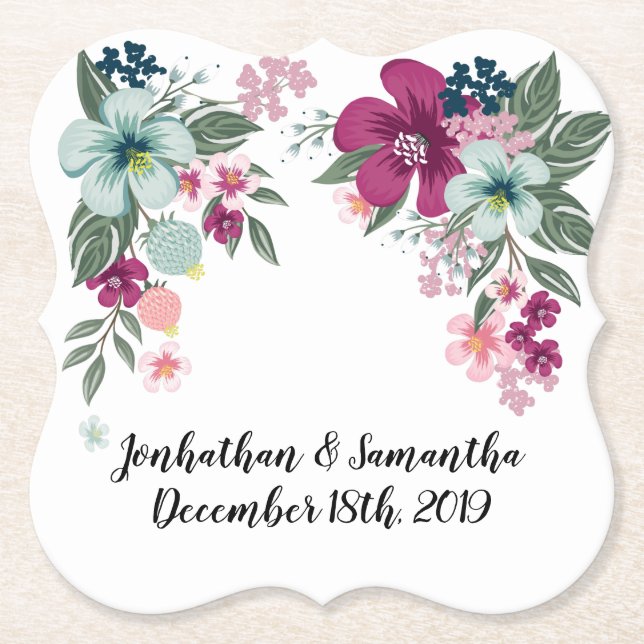 Drink Coasters Tropical Flower on White (Front)