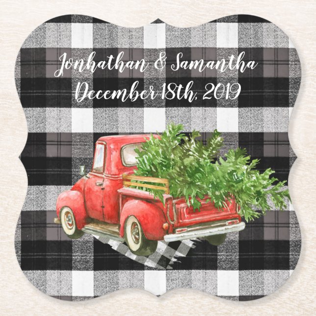 Drink Coasters XMAS Truck Buffalo Plaid Christmas (Front)