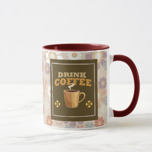 Drink Coffee Mug – Maroon Floral Aesthetic Pattern