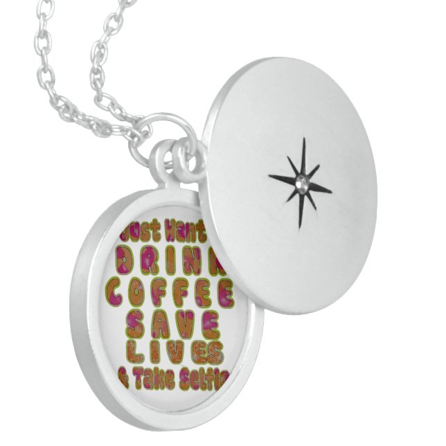 Drink Coffee Save Lives & Take Selfies Art Print Sterling Silver Necklace (Front Left)