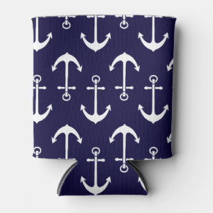 Drink Cozy White Anchors Pattern Can Cooler