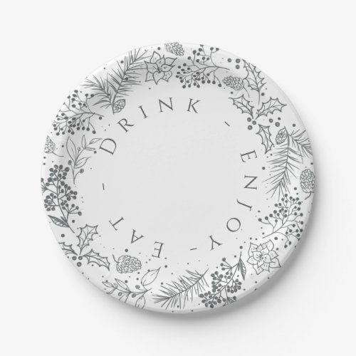 Drink Enjoy Eat Christmas Holiday Minimalist Paper Plates