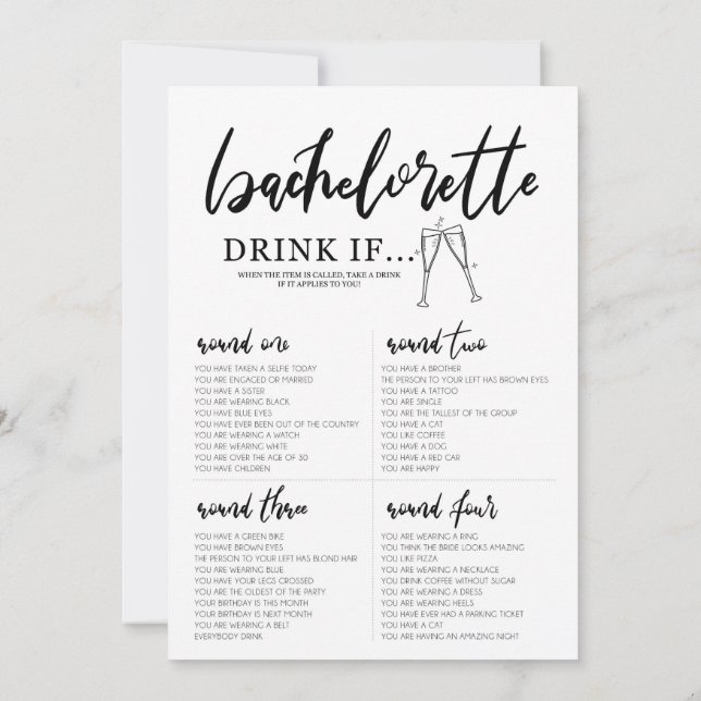 Drink if Bachelorette Game card (Back)