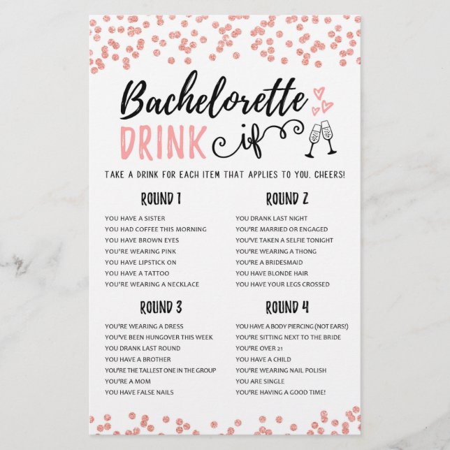 DRINK IF Bachelorette or Hen Party game (Front)