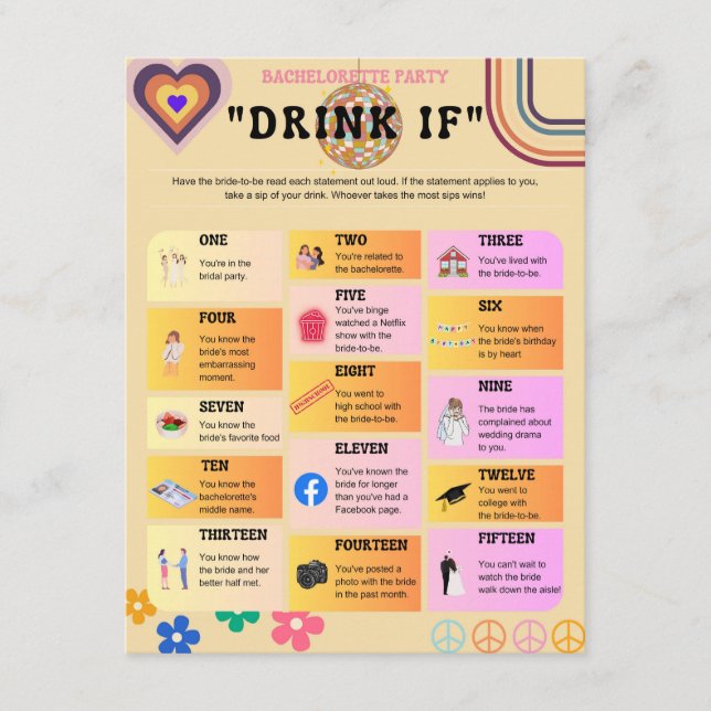 Drink If Bachelorette Party Game Enclosure Card (Front)