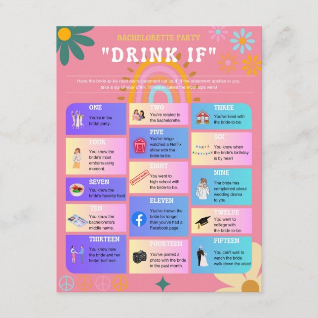 Drink If Bachelorette Party Game Enclosure Card (Front)