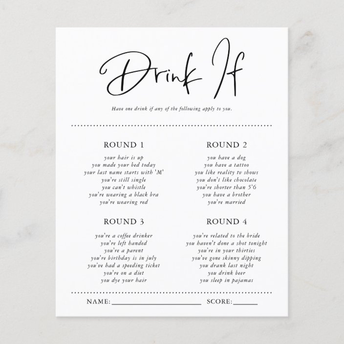 Drink If | Bridal Shower Game | Zazzle.com