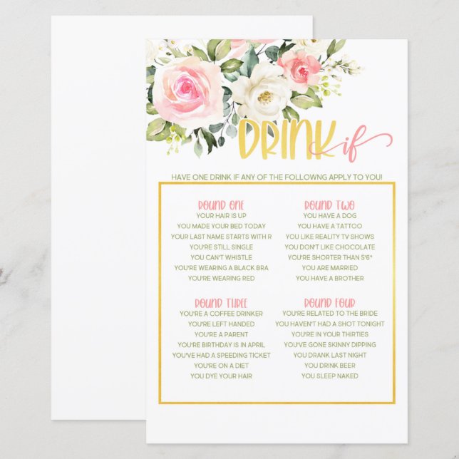 Drink If Game - Pink Floral & Gold (Front/Back)