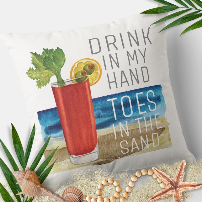 Drink In My Hand Quote Nautical Beach Summer Vacay Throw Pillow (Creator Uploaded)