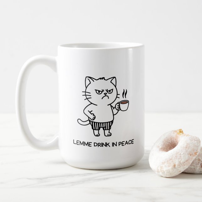 Drink in Peace Introvert Coffee Grumpy Cat Mug (With Donut)