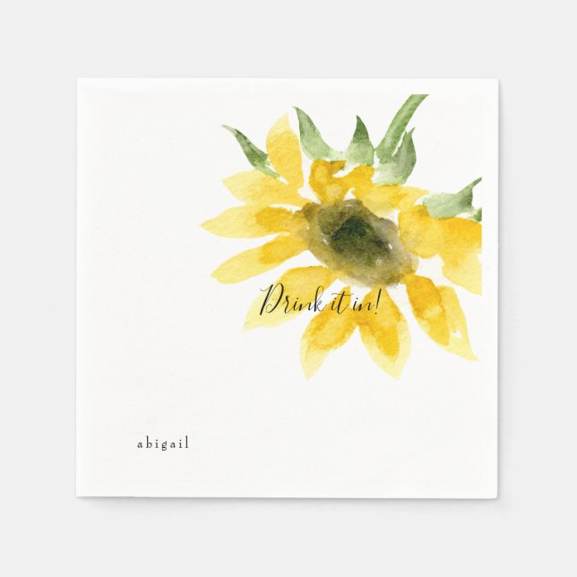 Drink it In Custom Name Sunflower Cocktail Napkin (Front)