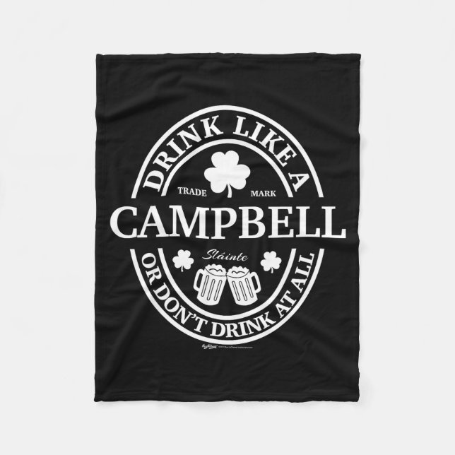 Drink Like A Campbell Shamrock St Patricks Day  Fleece Blanket (Front)
