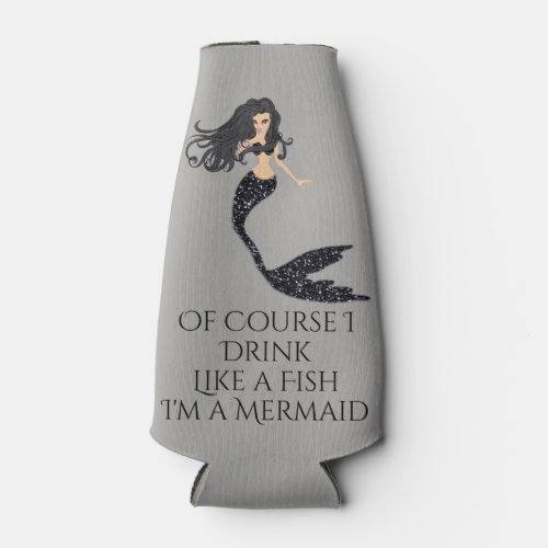 Drink Like A Fish Mermaid Bottle Cooler Black