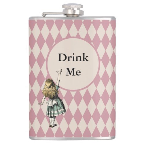 Drink Me Alice in Wonderland Green Mauve Checkered Flask