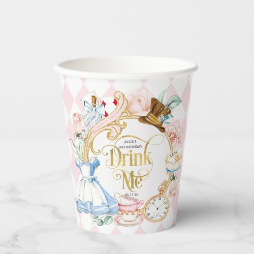 Drink Me Alice in Wonderland themed girl birthday Paper Cups