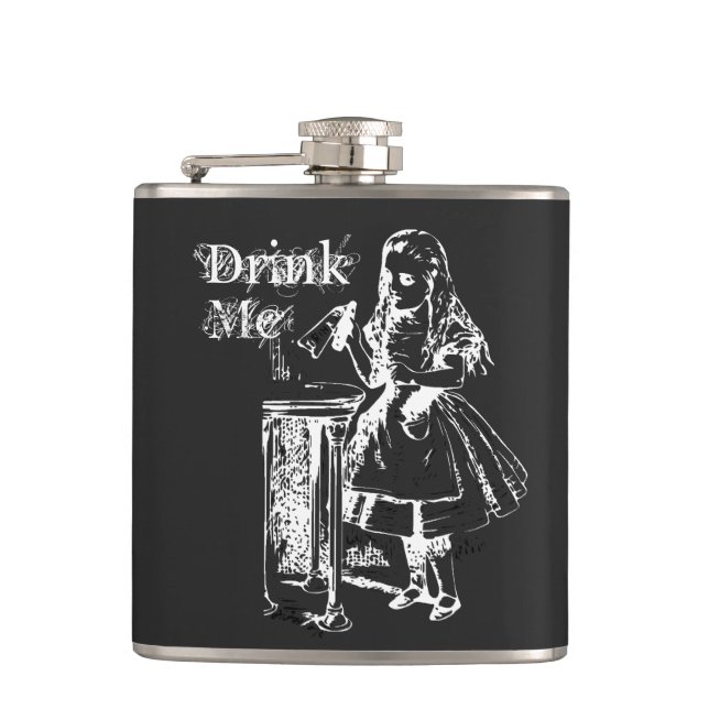 Drink Me Alice in Wonderland Vintage Illustration Flask (Front)