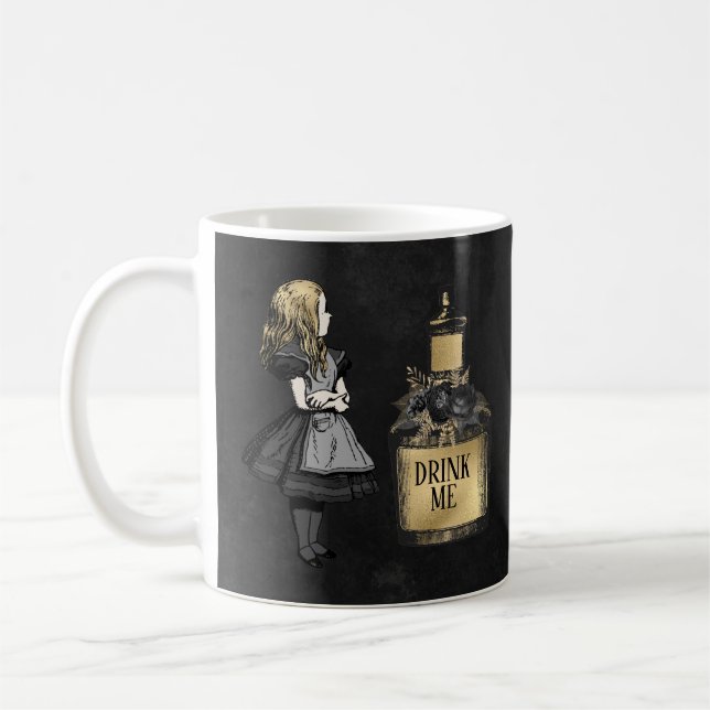 Drink Me black and gold Alice in Wonderland Coffee Mug (Left)