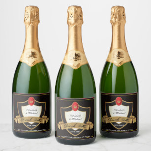 DRINK ME - Black Gold Royal Wedding Favor Bottle Sparkling Wine Label