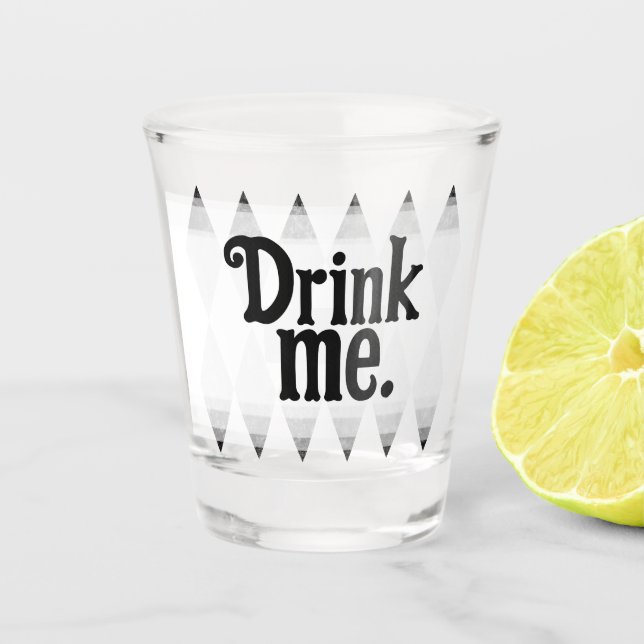 DRINK ME Black White Harlequin Diamond Argyle Shot Shot Glass (Front)