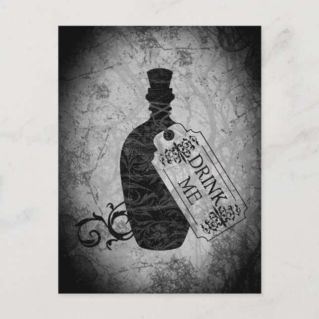 Drink Me Bottle Grey Postcard (Front)