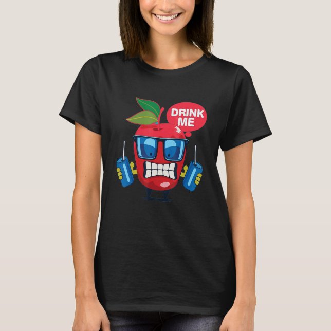 Drink Me Cute Red Apple With Sunglasses Holding So T-Shirt (Front)