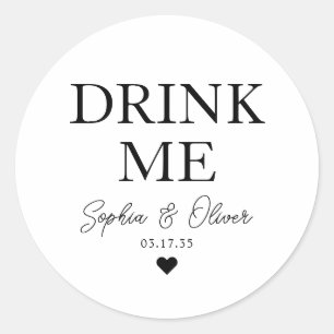 DRINK ME Dessert Candy Bar Heart Wedding Favor Classic Round Sticker