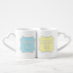 "Drink Me" Enchanted Fairytale Blue & Yellow Coffee Mug Set