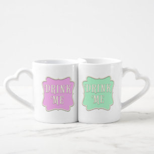 "Drink Me" Enchanted Fairytale Pink & Green Coffee Mug Set