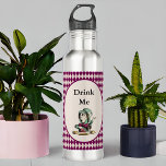 Drink Me Mad Hatter Alice in Wonderland Magenta Stainless Steel Water Bottle<br><div class="desc">Add a bit of Alice in Wonderland whimsy with this Mad Hatter "Drink Me" design. It features the text "Drink Me" above the Mad Hatter in magenta and teal in the center surrounded by a magenta and cream harlequin checkerboard. This design adds a bit of storybook whimsy and humor.</div>