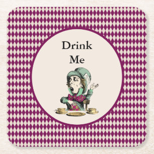 Drink Me Mad Hatter Alice in Wonderland Square Paper Coaster