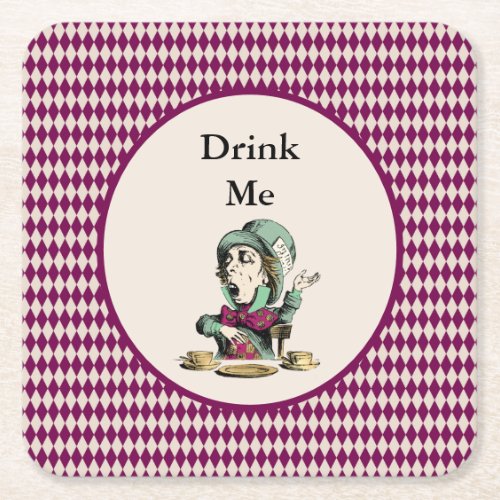 Drink Me Mad Hatter Alice in Wonderland Square Paper Coaster
