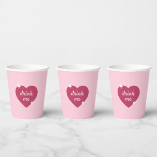 Drink Me Pink Retro Galentines Day Party Paper Cups