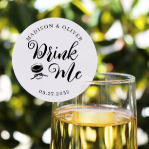 Drink Me Shot Wine Glass Wedding Favor Classic Round Sticker