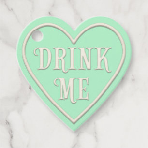 "Drink Me" Tea Party Green Heart Personalized Favor Tags