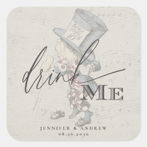 Drink Me Vintage Alice In Wonderland Square Sticker