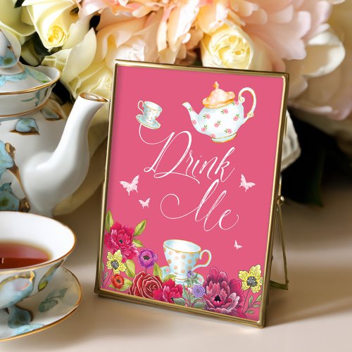 Drink Me Vintage Alice In Wonderland Tea Party Poster