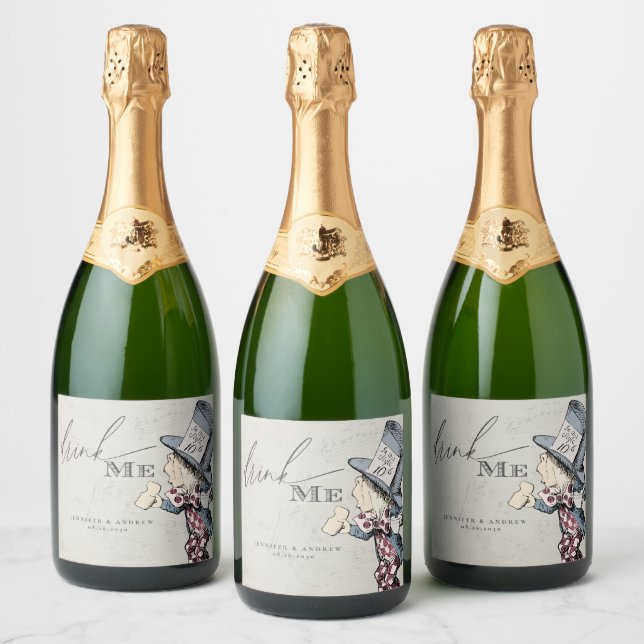 Drink Me Vintage Alice In Wonderland Wedding Champ Sparkling Wine Label (Bottles)